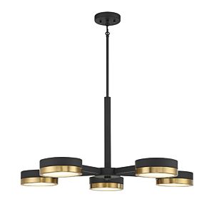 Ashor 5-Light LED Chandelier in Matte Black with Warm Brass Accents