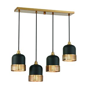 Eclipse 4-Light Linear Chandelier in Matte Black with Warm Brass Accents