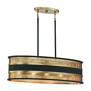 Eclipse 5-Light Linear Chandelier in Matte Black with Warm Brass Accents