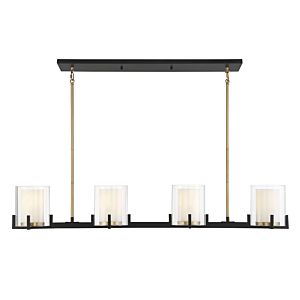 Savoy House Eaton 4 Light Linear Chandelier in Matte Black with Warm Brass Accents