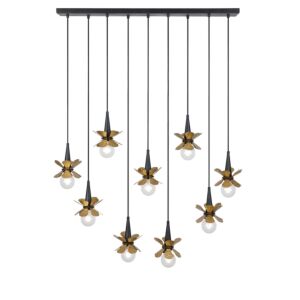 Portinatx 9-Light Linear Chandelier in Satin Black with Hammered Gold