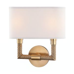 Hudson Valley Dubois 2 Light 13 Inch Wall Sconce in Aged Brass