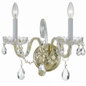 Crystorama Traditional Crystal 2 Light 12 Inch Wall Sconce in Polished Brass with Clear Swarovski Strass Crystals