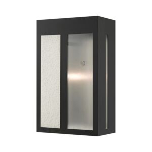 Lafayette 1-Light Outdoor Wall Lantern in Black w with Hammered Brushed Nickel Panels