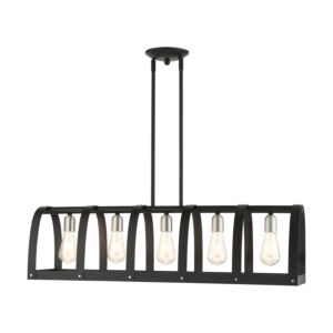 Stoneridge 5-Light Linear Chandelier in Textured Black w with Brushed Nickels