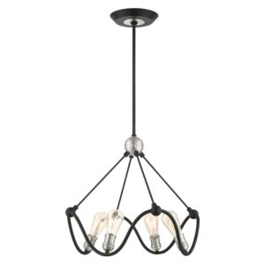Archer 4-Light Chandelier in Textured Black w with Brushed Nickels