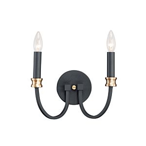 Maxim Charlton 2 Light Wall Sconce in Black and Antique Brass