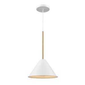 Lily 1-Light Pendant in Matte White and Brass