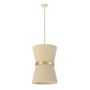 Ellesmere 6-Light Foyer Pendant in Brass with Oat Shade