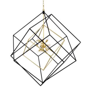 Roundout 15-Light Pendant in Aged Brass with Black