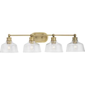 Singleton 4-Light Bathroom Vanity Light in Vintage Brass