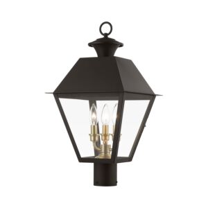 Wentworth 3-Light Outdoor Post Top Lantern in Bronze w with Antique Brass Finish Cluster