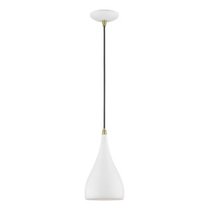 Amador 1-Light Mini Pendant in Textured White w with Antique Brass