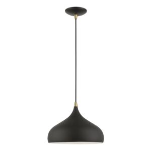 Amador 1-Light Pendant in Textured Black w with Antique Brass