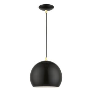 Piedmont 1-Light Pendant in Shiny Black w with Polished Brass