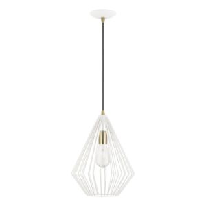 Linz 1-Light Pendant in Textured White w with Antique Brass