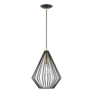 Linz 1-Light Pendant in Textured Black w with Antique Brass