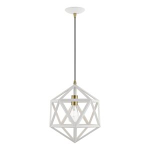 Ashland 1-Light Pendant in Textured White w with Antique Brass