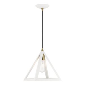 Pinnacle 1-Light Pendant in Textured White w with Antique Brass