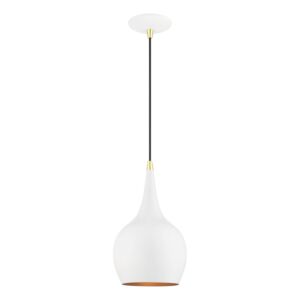 Andes 1-Light Mini Pendant in Shiny White w with Polished Brass