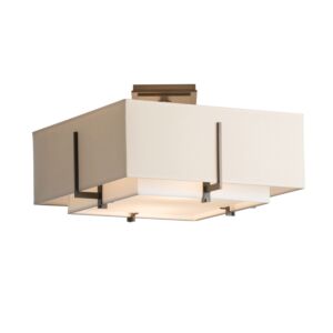 Hubbardton Forge 17 Inch 2 Light Exos Square Small Double Shade Ceiling Light in Dark Smoke