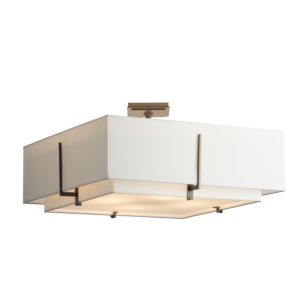 Hubbardton Forge 25 Inch 4 Light Exos Square Large Double Shade Ceiling Light in Dark Smoke