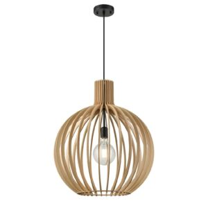 Nahanni Park 1-Light Pendant in Black with Natural Wood Shade