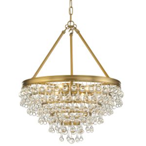 Crystorama Calypso 6 Light 24 Inch Transitional Chandelier in Vibrant Gold with Clear Glass Drops Crystals