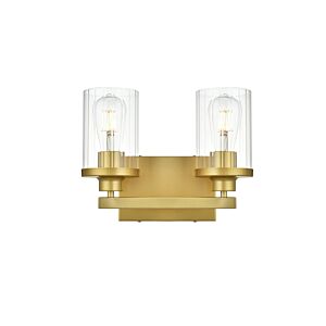Saanvi 2-Light Bathroom Vanity Light Sconce in Brass and Clear