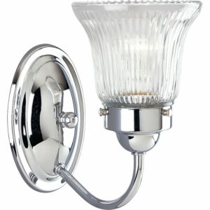 Fluted Glass-Clear 1-Light Bathroom Vanity Light Bracket in Polished Chrome