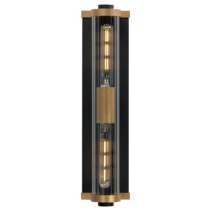 Opulent 2-Light Outdoor Wall Sconce in Black with Antique Brass