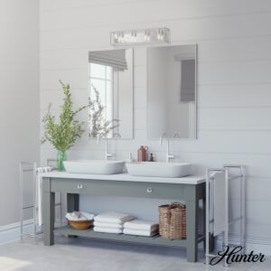 Hunter Squire Manor 4-Light Bathroom Vanity Light in Distressed White