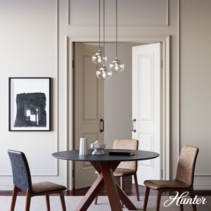 Hunter Saddle Creek Clear Seeded Glass 3-Light Round Pendant Cluster in Brushed Nickel