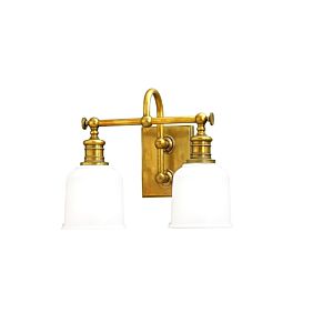 Hudson Valley Keswick 2 Light 14 Inch Bathroom Vanity Light in Aged Brass
