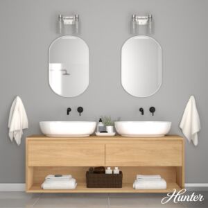 Hunter Lochmeade Clear Seeded Glass 2-Light Bathroom Vanity Light in Brushed Nickel