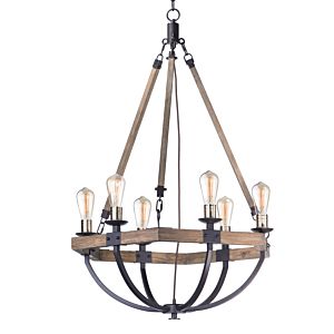 Maxim Lodge 6 Light Transitional Chandelier in Weathered Oak and Bronze