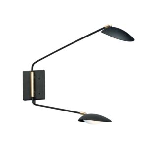Scan 2-Light LED Wall Sconce in Black with Satin Brass