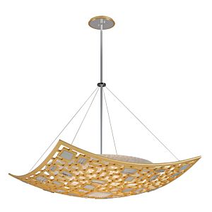  Motif Pendant Light in Gold Leaf With Polished Stainless