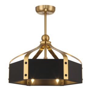 Sheffield 6-Light LED Fan D'Lier in Matte Black with Warm Brass Accents