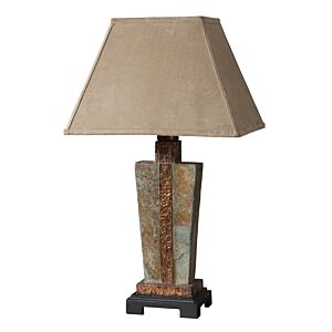 Slate 1-Light Table Lamp in Slate w with Hammered Copper