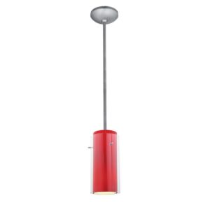 Glass'n Glass Cylinder Clear Red Stem Pendant Light