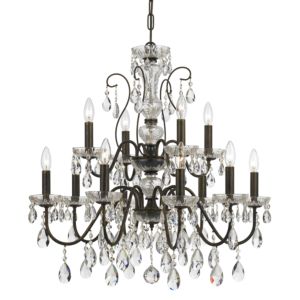 Crystorama Butler 12 Light 29 Inch Chandelier in English Bronze with Hand Cut Crystal Crystals