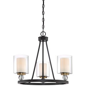 Minka Lavery Studio 5 3 Light Transitional Chandelier in Painted Bronze with Natural Brush