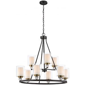 Minka Lavery Studio 5 9 Light Transitional Chandelier in Painted Bronze with Natural Brush