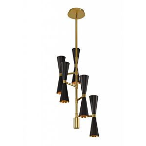 Kalco Milo 10 Light Mid Century Modern Chandelier in Black and Vintage Brass