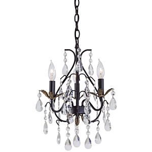 Minka Lavery 3 Light 13 Inch Traditional Chandelier in Castlewood Walnutt with Silver Highlights