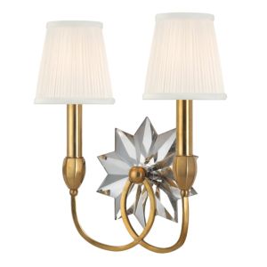 Hudson Valley Barton 2 Light 15 Inch Wall Sconce in Aged Brass
