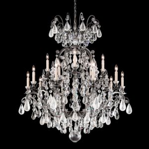Renaissance Rock Crystal 15-Light Chandelier in Antique Pewter with Clear Rock Crystals