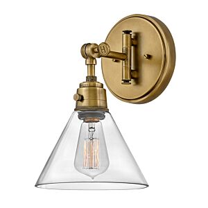Hinkley Arti 1-Light Wall Sconce In Heritage Brass With Clear Glass