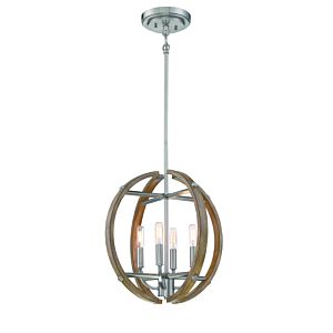 Minka Lavery Country Estates 4 Light 17 Inch Pendant Light in Sun Faded Wood with Brushed Nickel